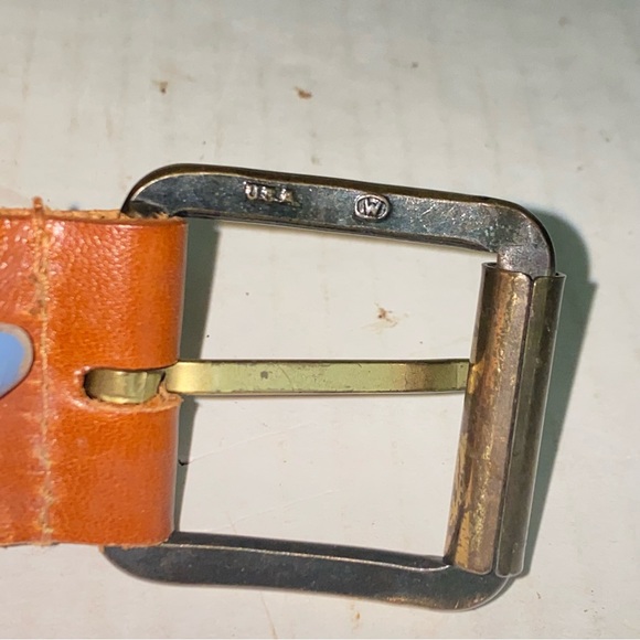 Vintage Brown Genuine Leather Western Belt with White Gunslinger Stitching - Picture 7 of 11